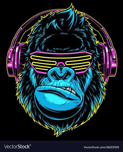 Gorilla With Headphones Royalty Free Vector Image Headphones Art