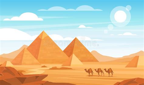 Pyramids In Desert Flat Vector Illustration Egyptian Landscape