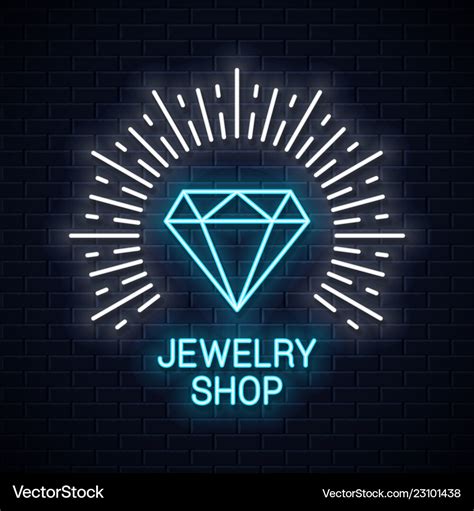 Jewelry Shop Neon Sign Diamond Icon Neon Banner Vector Image