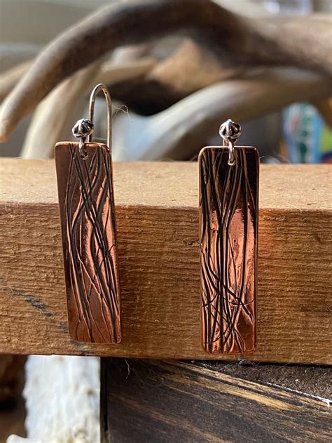 Wire Patterned Copper Dangle Earrings Etsy Metal Jewelry Handmade