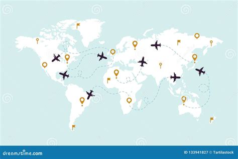 Airplane Route In Dotted Line Shape Cartoon Vector