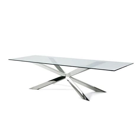 Lyon Glass Dining Table Rectangular In Clear With Stainless Steel Base