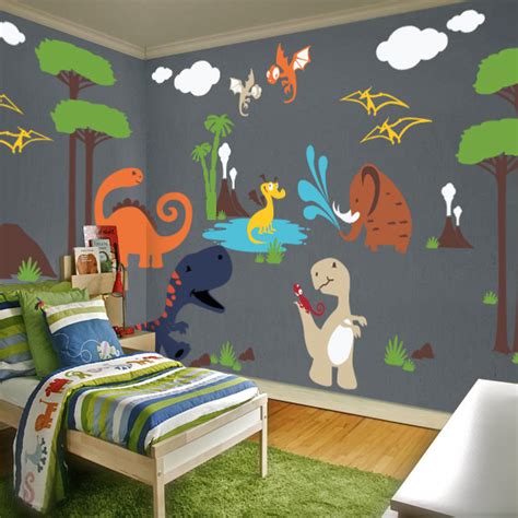 Create a prehistoric play scene in your boy's room with dinosaur wall stickers, murals, appliques, decals and more. Dinosaur Land Playroom Wall Decal - Contemporary - Kids ...