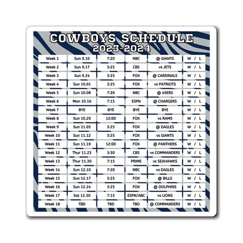2023 Dallas Cowboys Schedule Magnet Cowboys 2023 Games Win - Etsy Israel