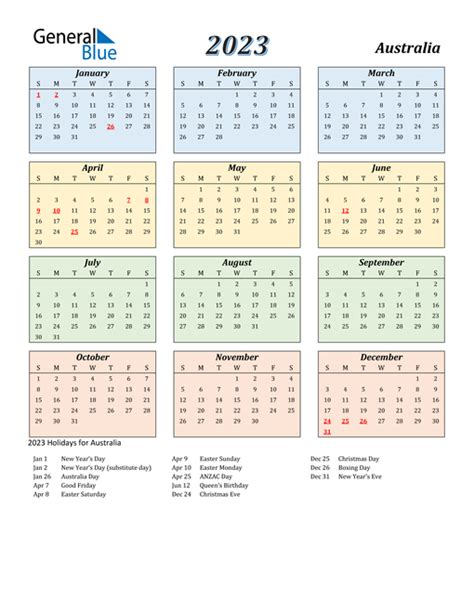 2023 Australia Calendar With Holidays