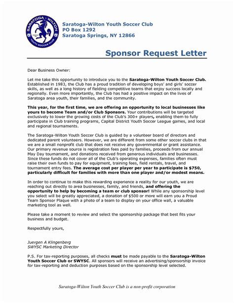 Youth Football Sponsorship Letter Template Examples Letter Template