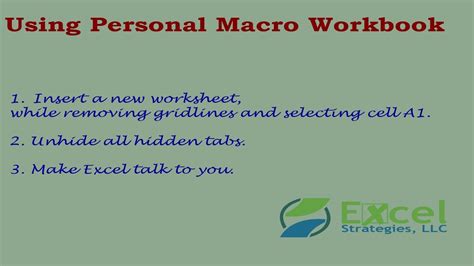 Creating MS Excel Personal Macro Workbook YouTube