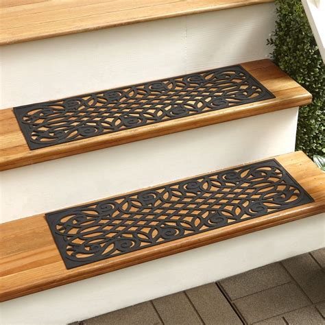 Lakeside Rubber Stair Grip Mat Treads With Faux Scrollwork Pattern