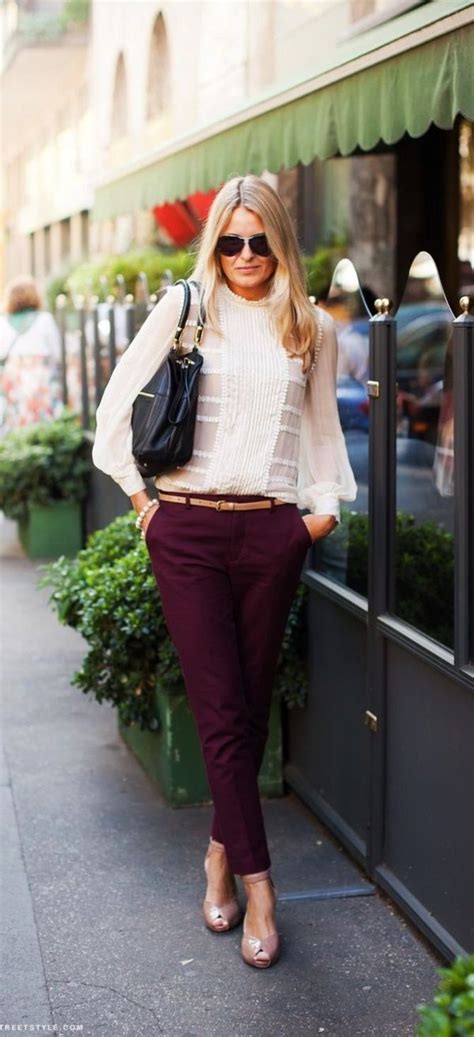 40 absolutely perfect work office outfit ideas burgundy outfit burgundy pants purple pants