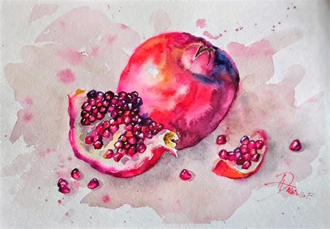 Pomegranate Painting Watercolor Fruits Small Original Etsy