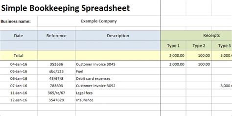 Simple Bookkeeping Spreadsheet Double Entry Bookkeeping