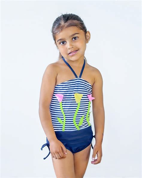 Kate Mack Girls Bathing Beauty Swimsuit With Flower Applique Biscotti
