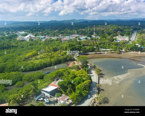Puerto Jimenez Osa Peninsula Costa Rica Aerial Of Small Town Stock