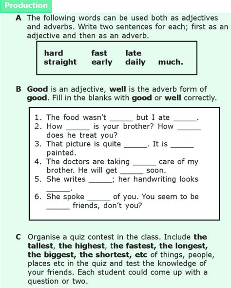 6th grade noun verb adjective adverb worksheet with