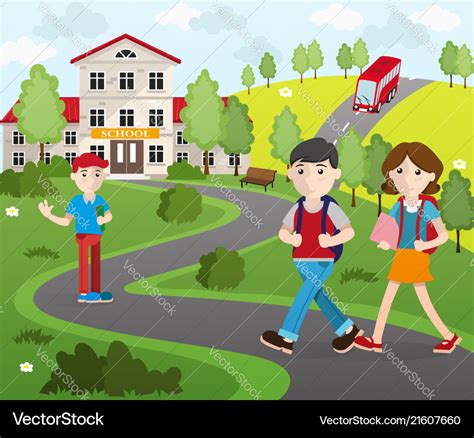 Group Of Student Going To School Royalty Free Vector Image