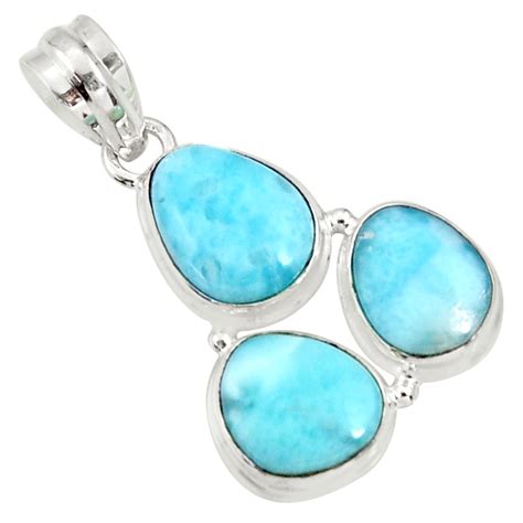925 Sterling Silver 1603cts Natural Blue Larimar Fancy Pendant Jewelry