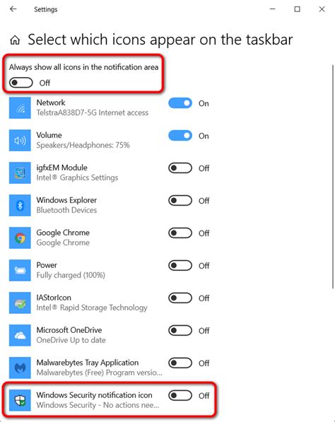 Hideshow Windows Security Notification Area Icon In Windows 10
