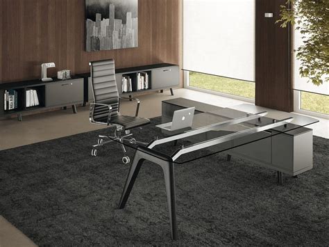 Buy Forza 3 Modern Glass Top Executive Desk With A Leg Auraa Design