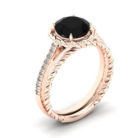 185 Cts Round Shape Black Onyx Engagement Ring Set For Etsy
