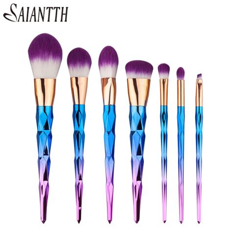Saiantth Diamond Handle Double Color Hair Makeup Brushes Kit 7pcsset
