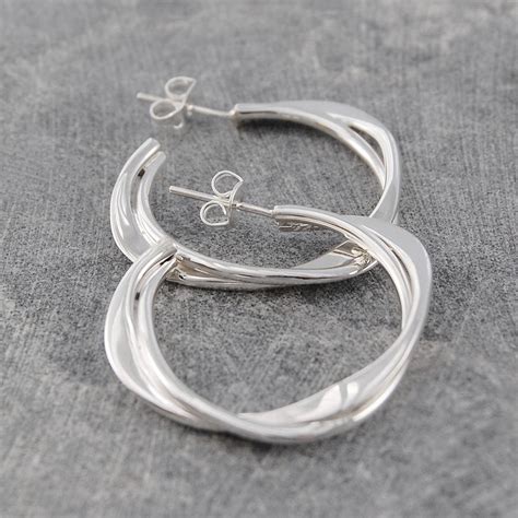 Solid Sterling Silver Interwoven Hoop Earrings By Otis Jaxon Silver Jewellery