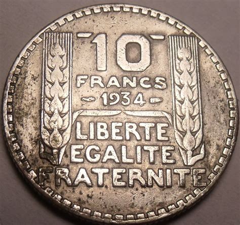 Large Silver France 1934 10 Francsminted In Parisfree Shipping For Sale
