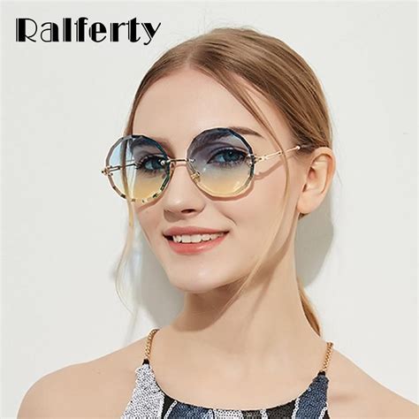 women s designer rimless round crystal sunglasses with uv400 lens round sunglasses women