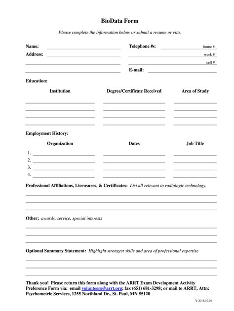 Biodata Blank Form Printable Printable Forms Free Online