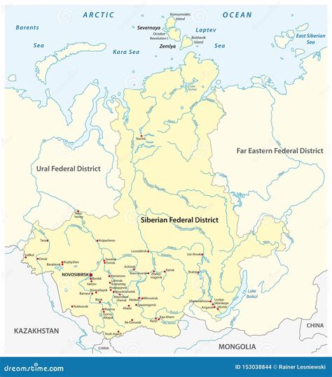 Map Of The Russian Siberian Federal District With Major Cities And