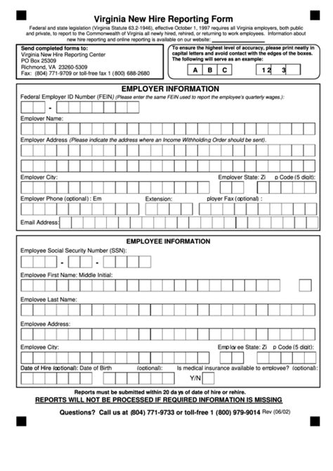 New Hire Reporting Form 2002 Printable Pdf Download