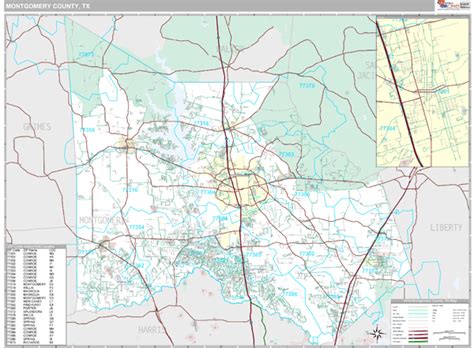 Montgomery County Tx Zip Code Wall Map Premium Style By