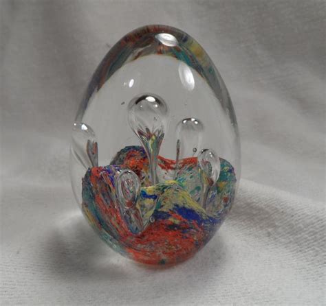 Paperweight Glass Egg Shaped Paperweight With Controlled Etsy Glass Paperweights Egg Shape