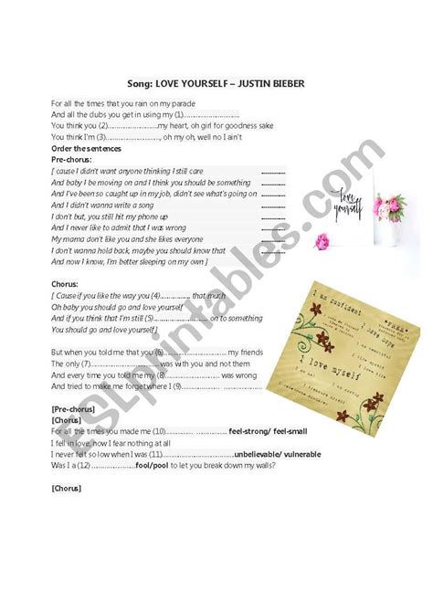 Song Love Yourself Justin Bieber Esl Worksheet By Hana Phuong
