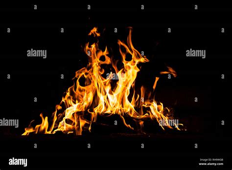 Fire Flames Burning Isolated On Black Background High Resolution Wood
