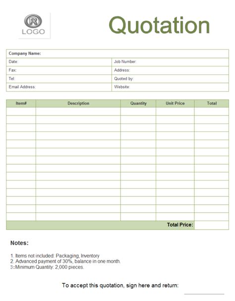 A Printable Invoice Form With The Words Quote And Numbers On It