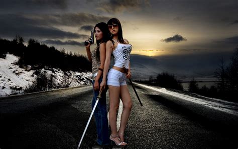 fondos de pantalla 1680x1050 px asiático chicas morenas pistolas pistola katana modelo