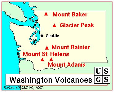 Major Washington State Volcanoes Map