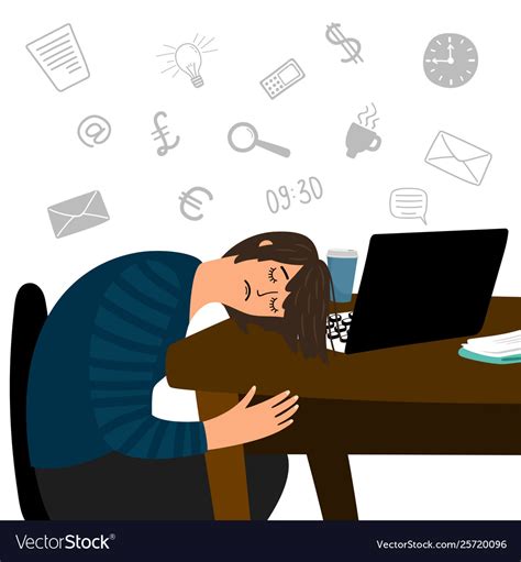 Tired Girl Fell Asleep At Office Table Royalty Free Vector