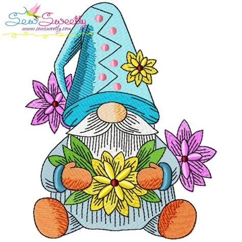 Gnomes With Flowers Embroidery Design Pattern Bundle