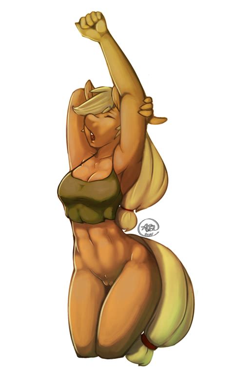 Rule 34 Abs Anthro Anthrofied Applejack Mlp Avante92 Blonde Hair Bottomless Cleavage Clothed