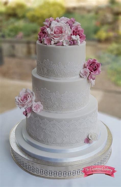 Rose Lace And Grey Wedding Cake Cake By The Custom Cakesdecor