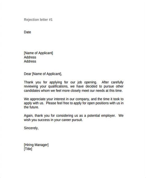 Sample Job Applicant Rejection Letters In Google Docs Word Outlook Apple Pages PDF