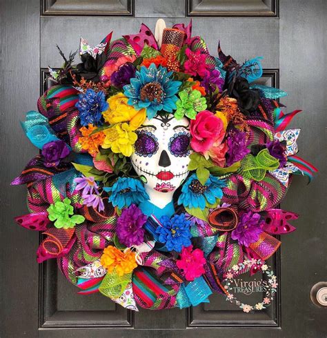 Day Of The Dead Wreath Beautiful Colorful Floral Holiday Etsy Dead