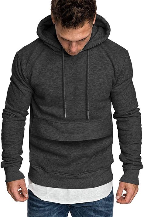 Coofandy Mens Hoodied Slim Fit Stylish Long Sleeve Solid Pullover With