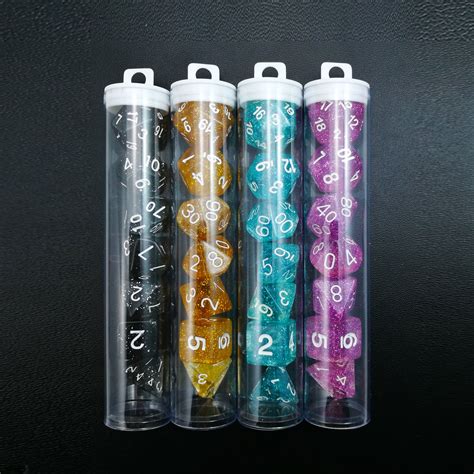 Clear Tube Packaging Assorted Colored Colorful Glitter Polyhedral Dice