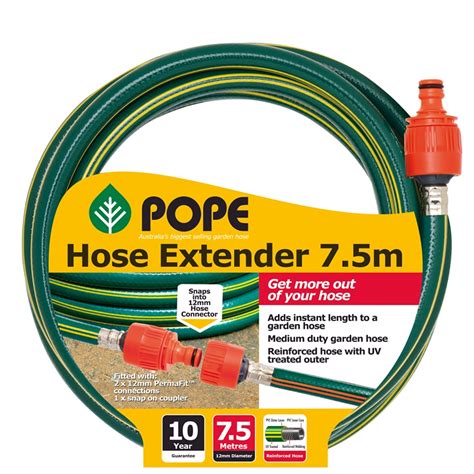 The spigot for the garden hose is against the house, behind a scratchy bush. Pope 7.5m Hose Extender | Bunnings Warehouse