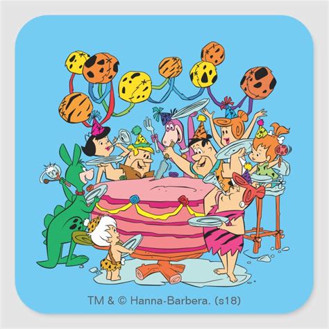 The Flintstones Birthday Party Square Sticker Flintstones Birthday Cartoon
