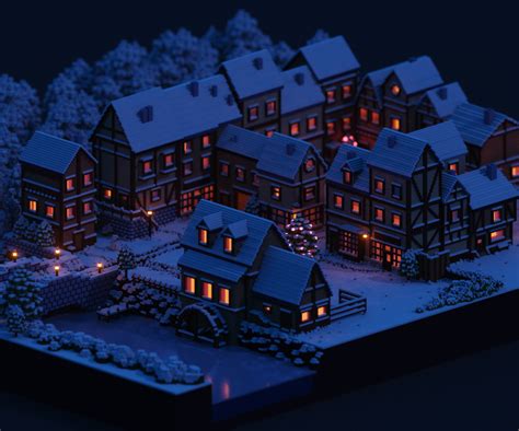Check Out This Behance Project “voxels Snowy Village”