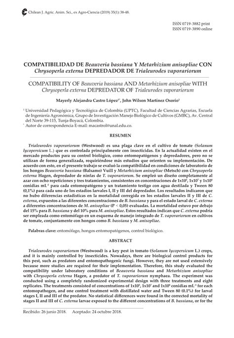 PDF COMPATIBILIDAD DE Beauveria Bassiana Y Metarhizium Anisopliae CON