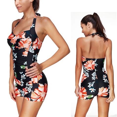One Piece Swimsuit Shorts Flat Flower Womens Swimwear Bathing Suit